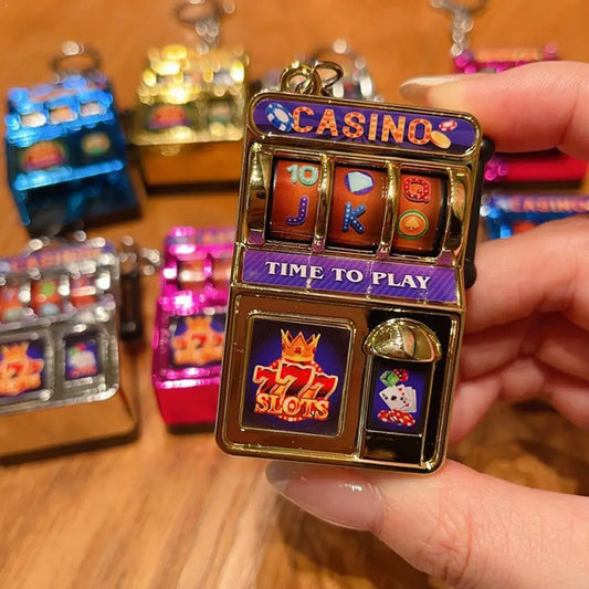 Mini Casino Slot Machine Keychain Functional Reel Fruit Pattern Game Peaceful Pleasures Health and Wellness