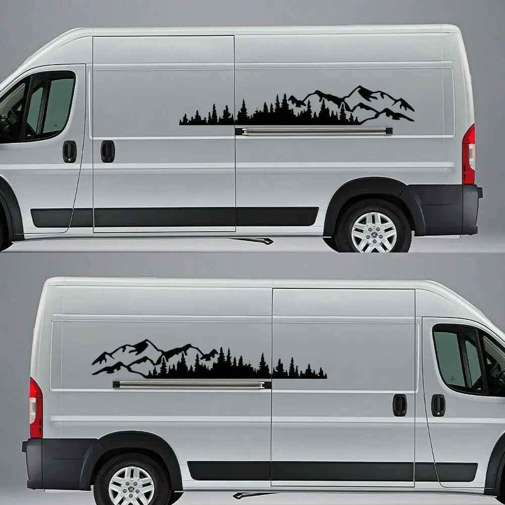 2pc 100*17cm Car Tree Mountain Forest Decal For Truck SUV Trailer Side Body Sticker Peaceful Pleasures Health and Wellness