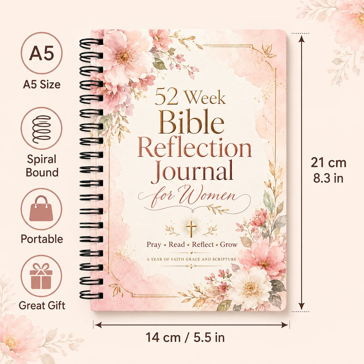 52 Week Faith Reflection Journal Women A5 Spiral Prayer Study