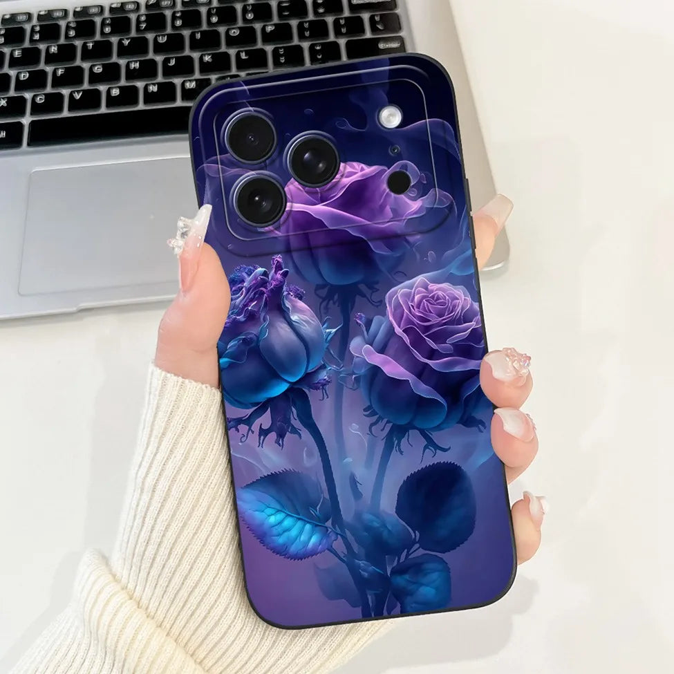 iPhone 17 Pro Silicone Case | Cute Kawaii Floral Painted Cover