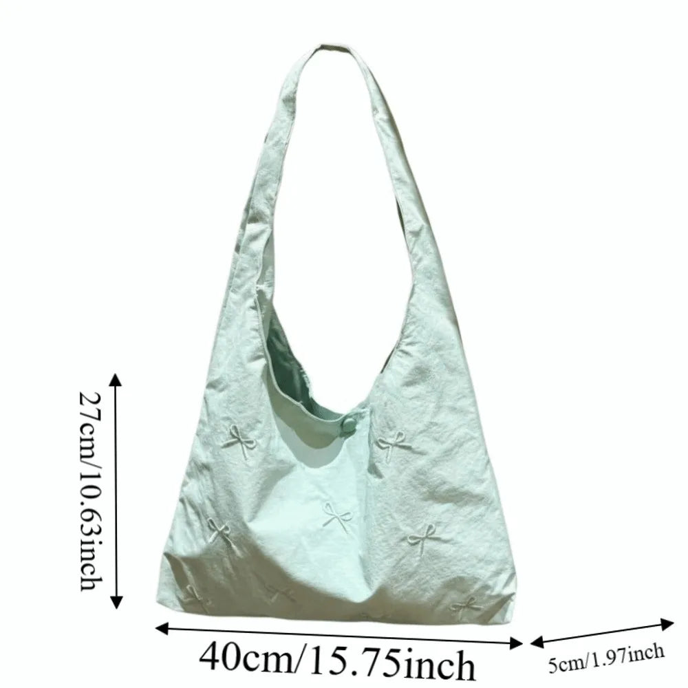 Bowknot Embroidered Canvas Tote Bag | Large Shoulder Handbag Canvas Tote Bag Peaceful Pleasures Health and Wellness