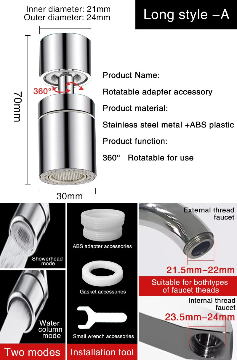 360° Rotatable Faucet Aerator Sprayer – Water-Saving Nozzle
