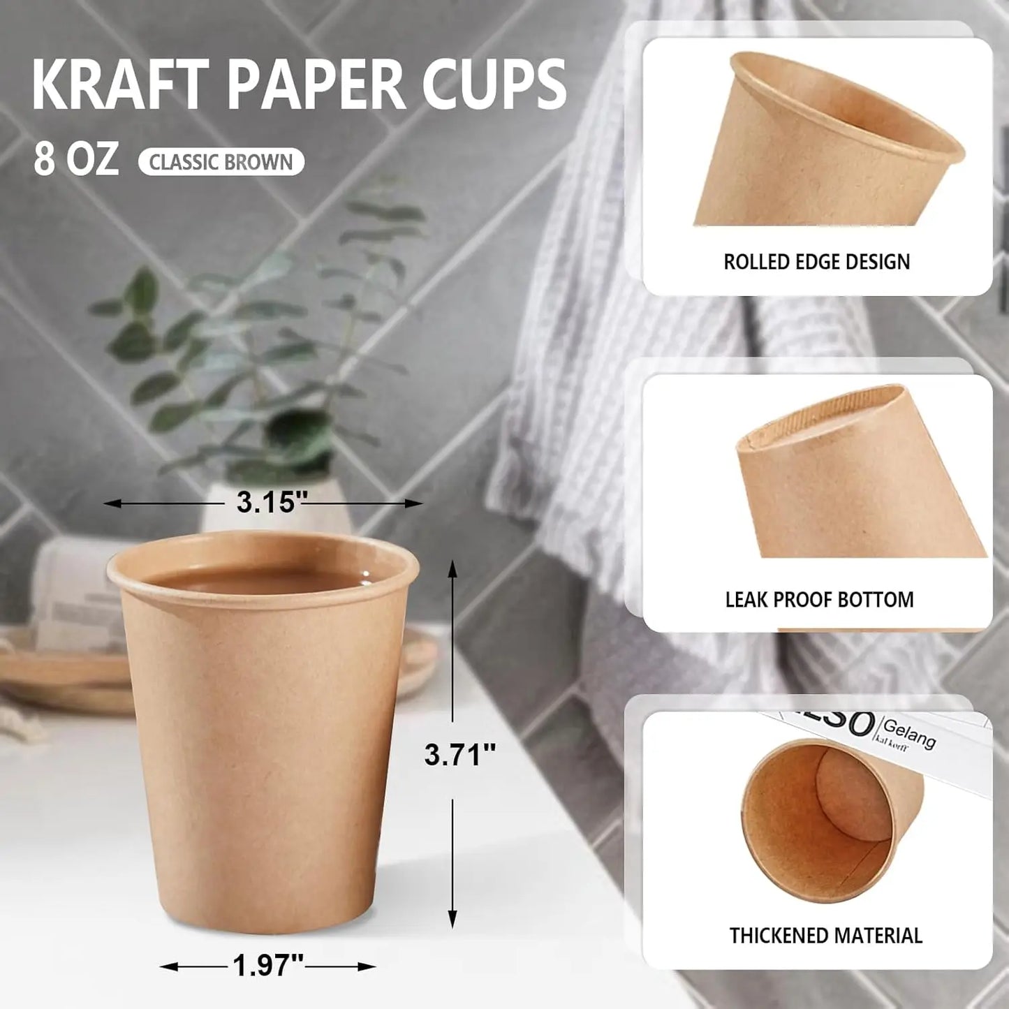 8 oz Kraft Paper Cups Unbleached Disposable Paper Coffee Cups Thickened Hot/Cold Beverage Drinking Cup for Party Home Cafes Peaceful Pleasures Health and Wellness