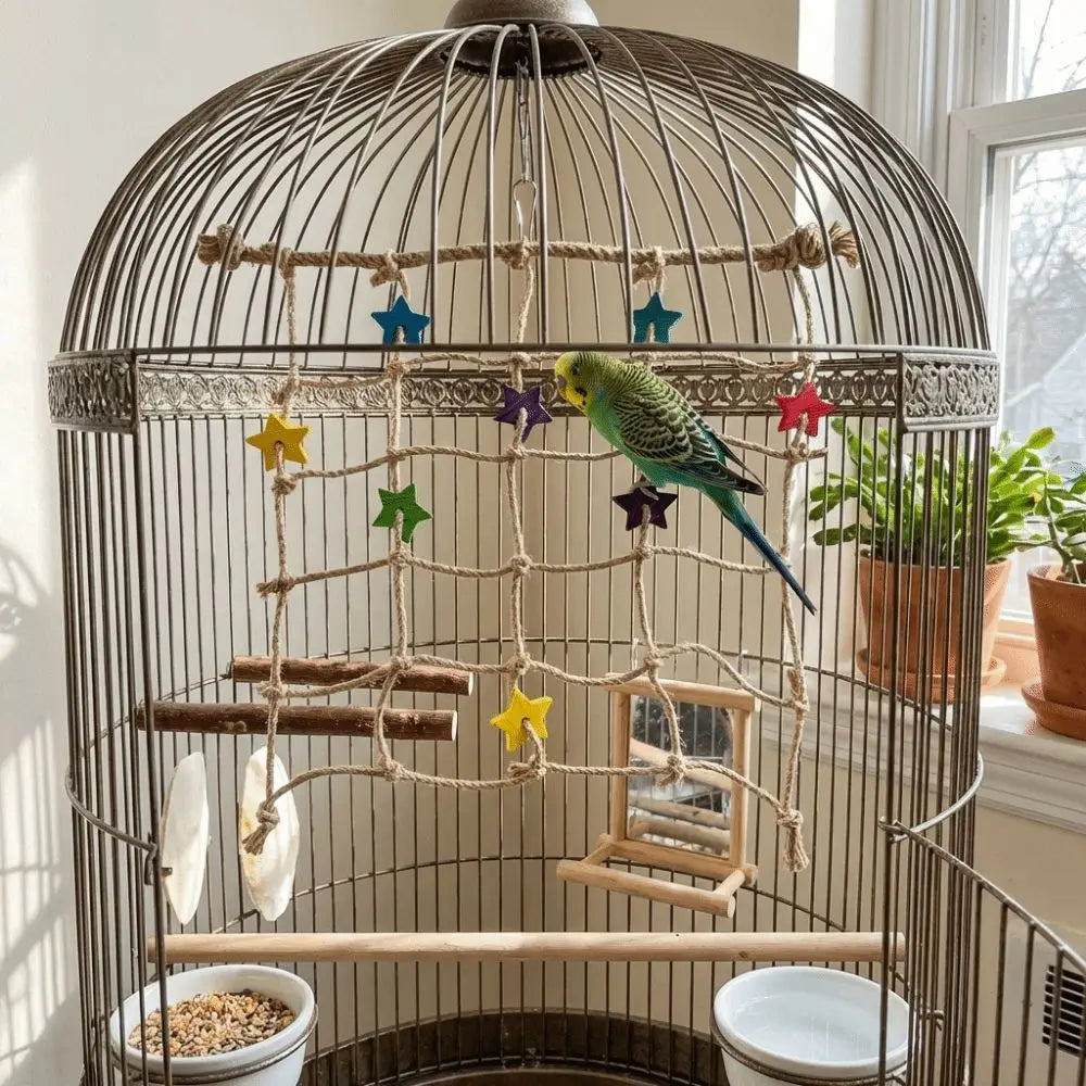 Colorful Parrot Climbing Net Bird Swing Rope Toy with Hook