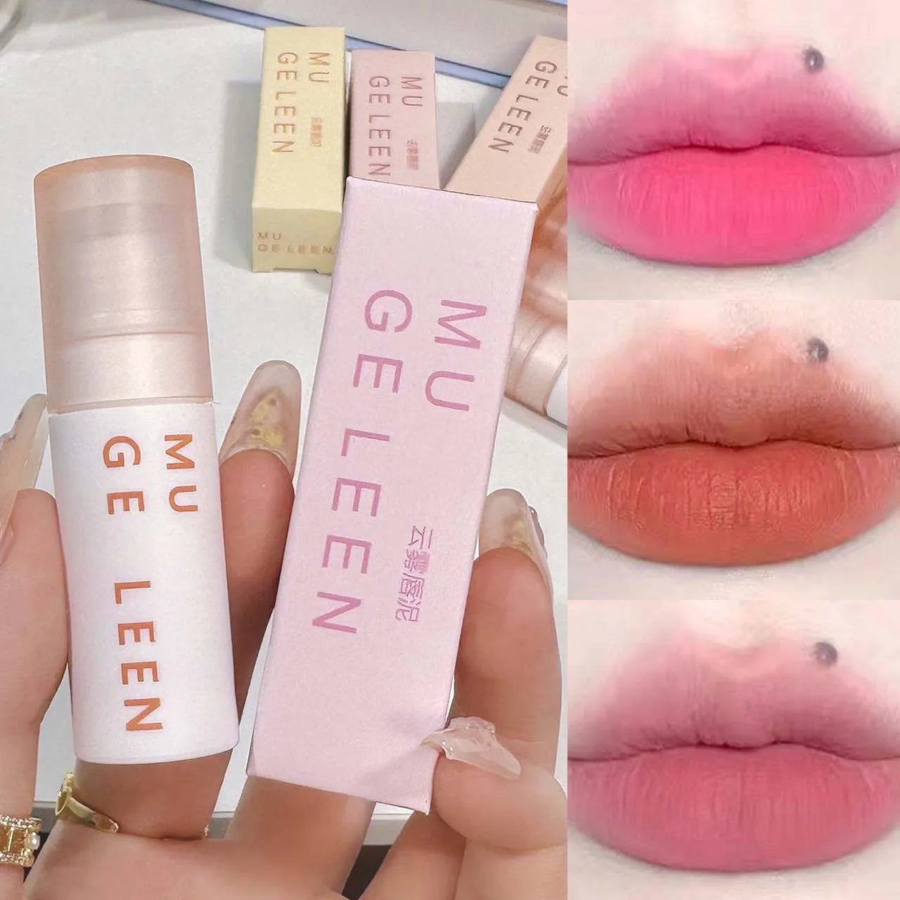 ZYXUAQIR Matte Lip Mud – Rose Pink & Peach Mousse Lip Gloss