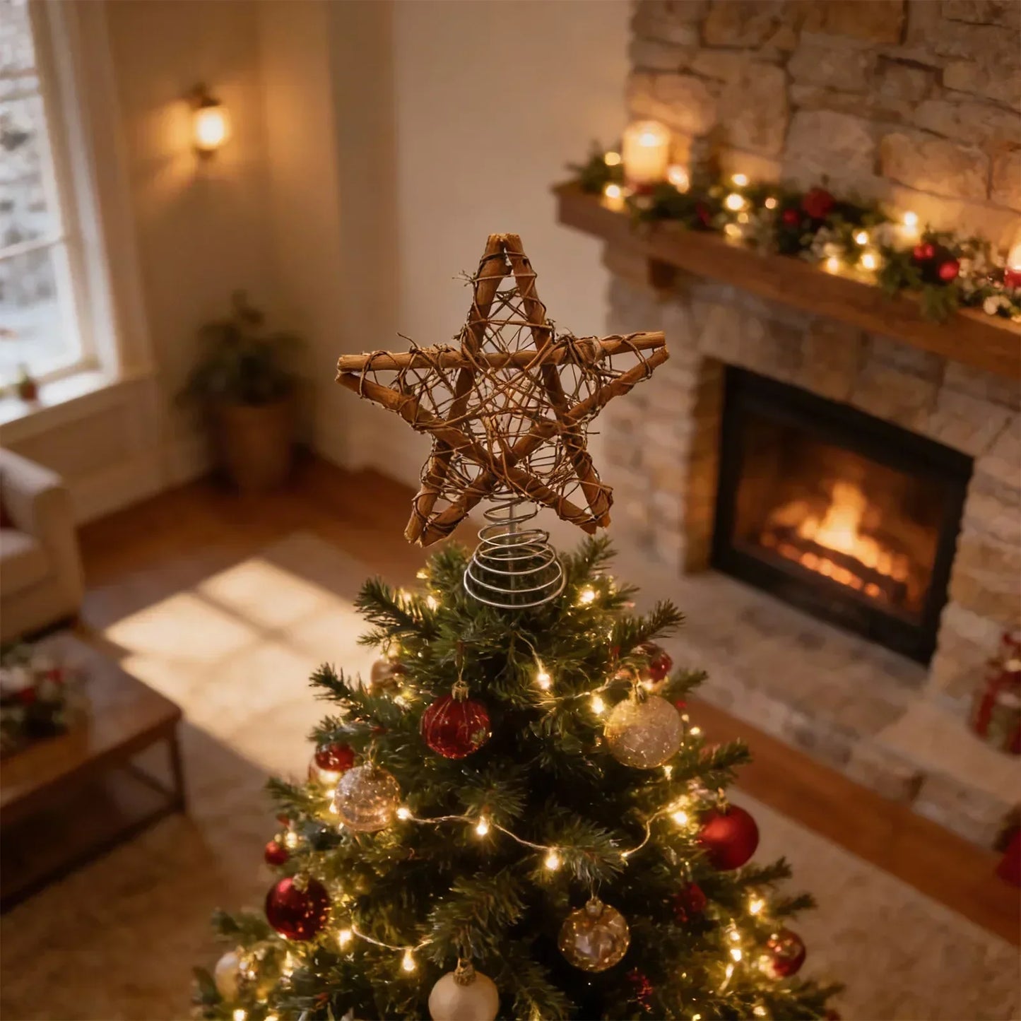 Spiral Star Christmas Tree Topper Ornament – Wood & Wire 11.5"