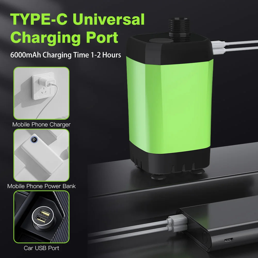Adjustable 6000mAh Shower Camping Pump RV Outdoor Camp W Full Screen