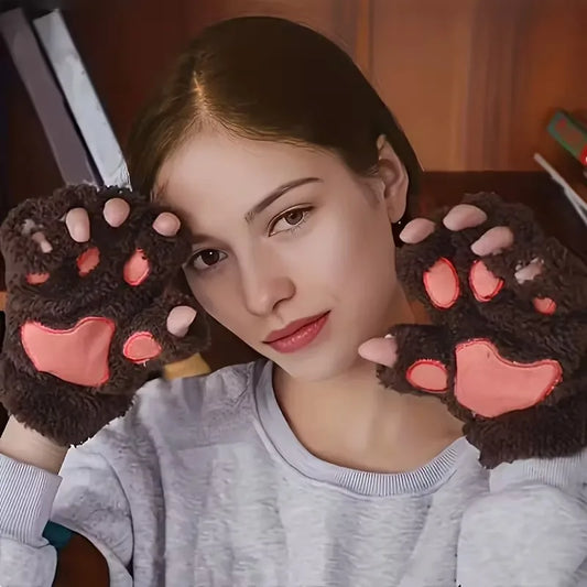 Cat Paw Fuzzy Fingerless Gloves – Soft Plush Winter Mittens Fingerless Winter Gloves Peaceful Pleasures Health and Wellness
