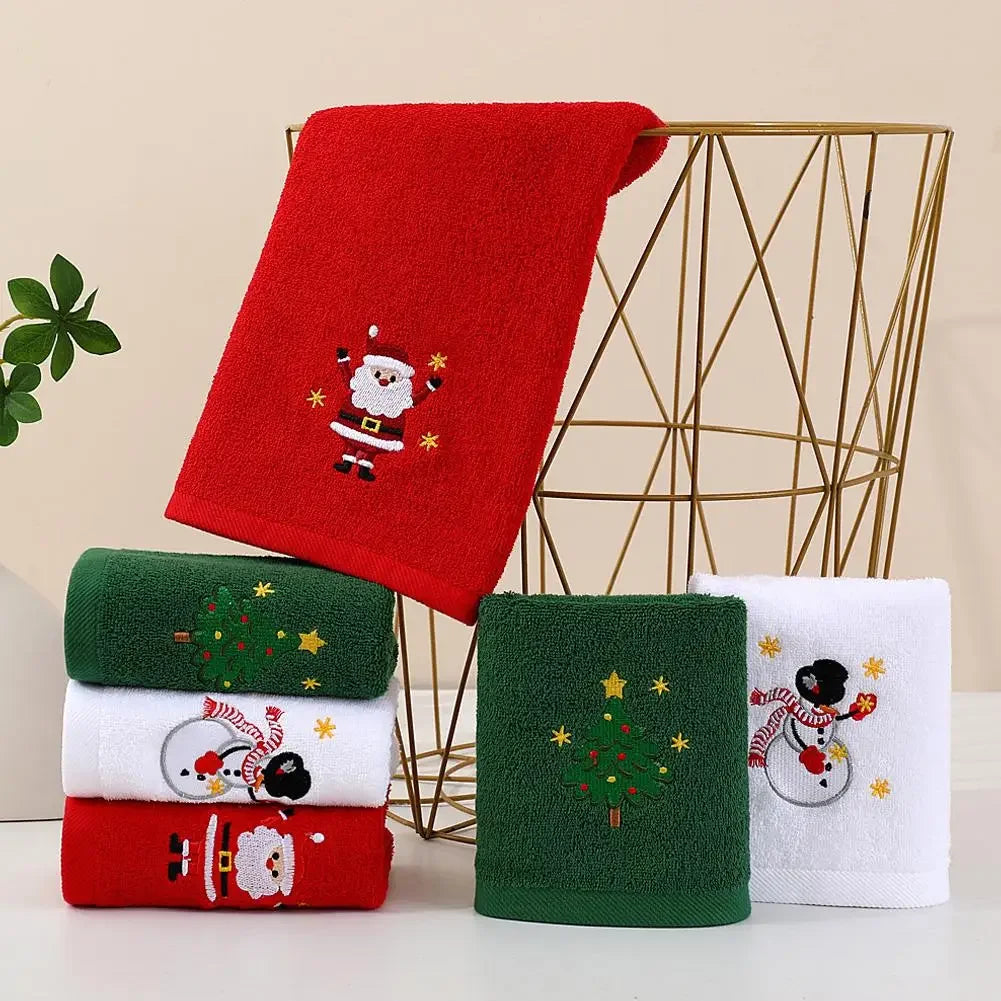 Christmas themed embroidered soft and skin friendly pure Cotton towels suitable for daily kitchen and bathroom use Peaceful Pleasures Health and Wellness