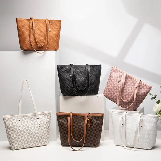 Women Stylish Large Capacity Handbag Triangle Print Zipper Tote Bag Fashionable Commuting Shoulder Bag Exquisite Zipper Handbag Peaceful Pleasures Health and Wellness