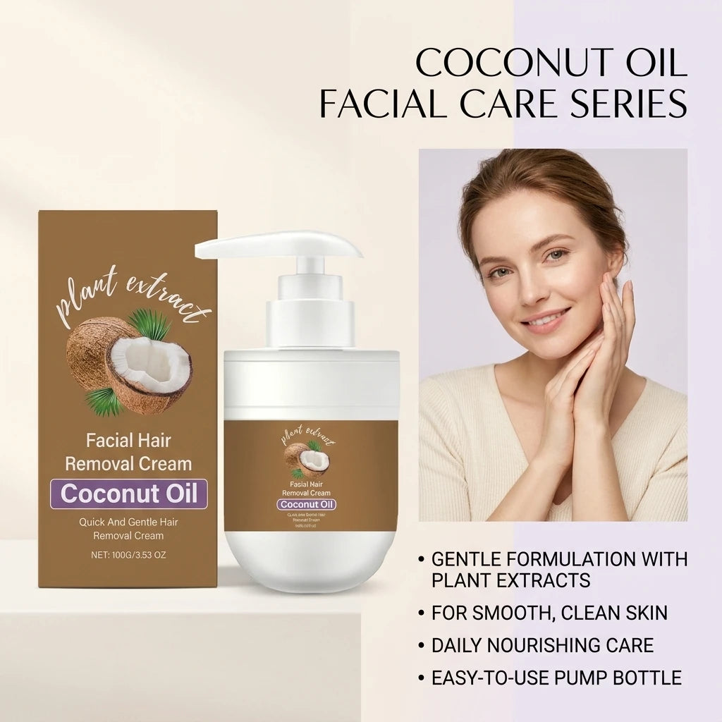 Facial Hair Removal Cream Removing Hair Control Oil Soothing Skin Non-irritating Moisturizing Coconut Oil Painless Hair Remover Peaceful Pleasures Health and Wellness