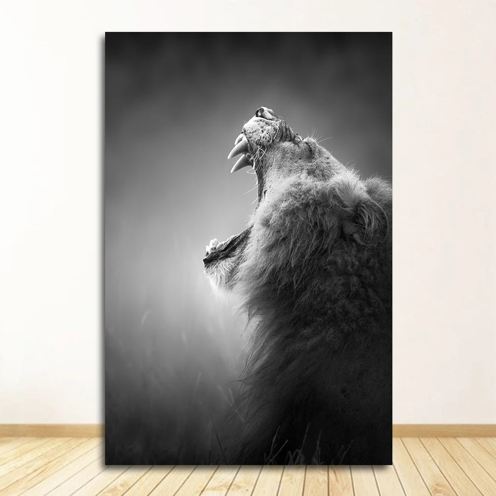 Black & White Animal Canvas Wall Art | Zebra Lion Leopard