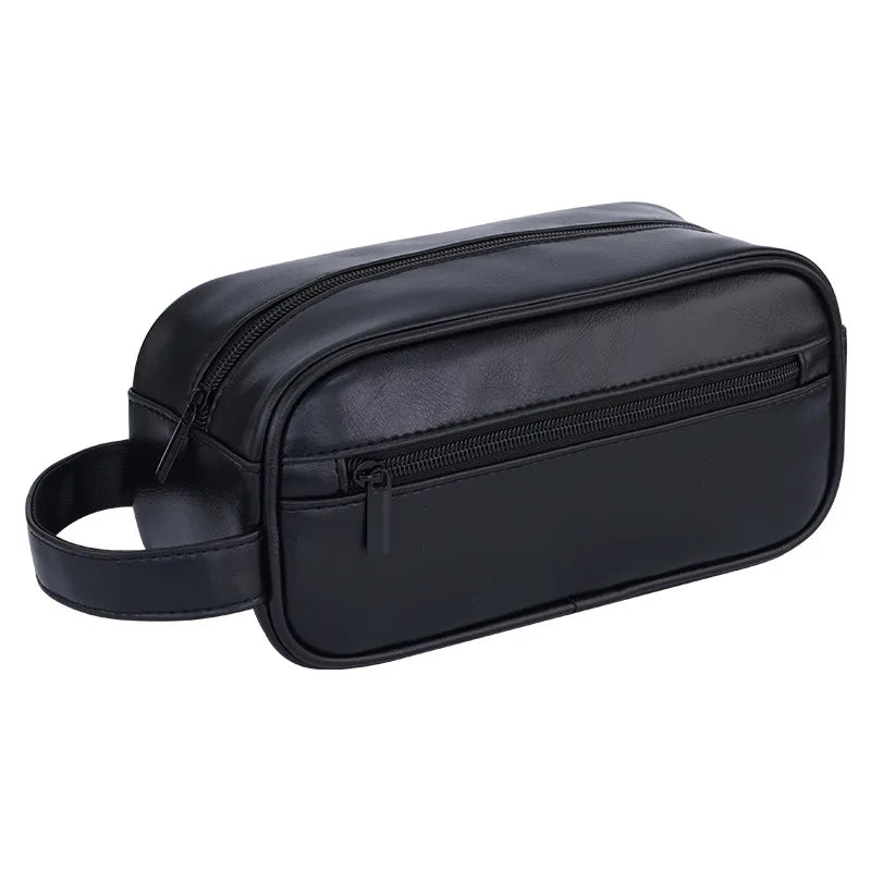 Large Capacity Men Leather Travel Wash Bag Business Trips Portable Cosmetic Bag Multi Pocket Design Handheld Leather Wash Bag Peaceful Pleasures Health and Wellness
