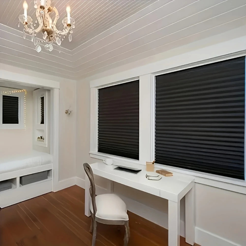 Pleated Zebra Blackout Blinds | No-Drill Window Shades