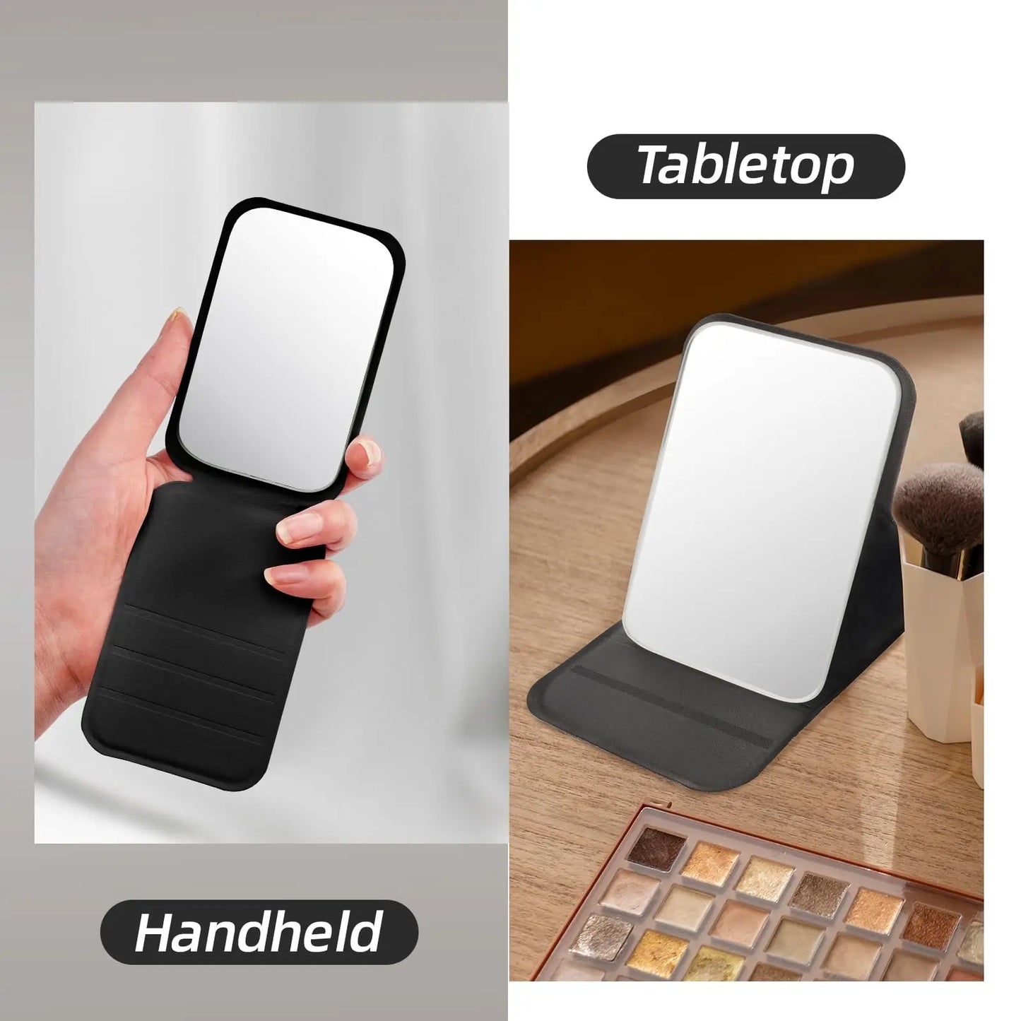 Small Makeup Mirror Portable Folding Girls' Touch-up Mirror Creative High-definition Desktop Standing Mini Portable Small Mirror Peaceful Pleasures Health and Wellness