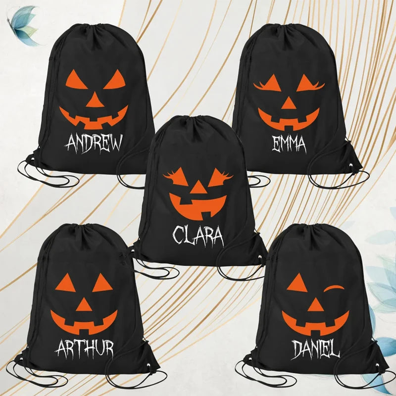 Personalized Halloween Pumpkin Drawstring Bag | Custom Candy Backpack Halloween Drawstring Bag Peaceful Pleasures Health and Wellness