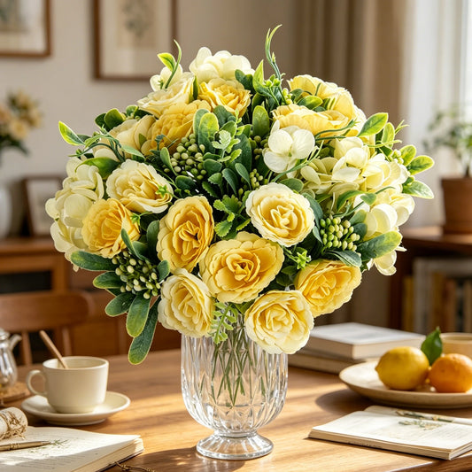 Artificial Silk Rose & Hydrangea Bouquet | Wedding Home Decor Artificial Flower Bouquet Peaceful Pleasures Health and Wellness
