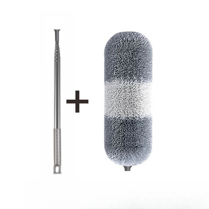 2.8M Extended Chicken Feather Duster Extendable and Curved Ceiling Cleaning Broom Household Electrostatic Dust Collector Peaceful Pleasures Health and Wellness Gray White
