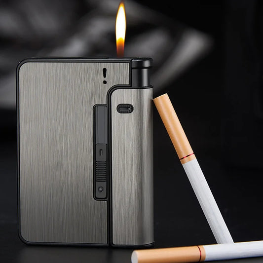 Portable Automatic Cigarette Case Metal Cigarette Holder Box for 10pcs King Size Cigarette Lighter Not Included Gift for Men Dad Peaceful Pleasures Health and Wellness