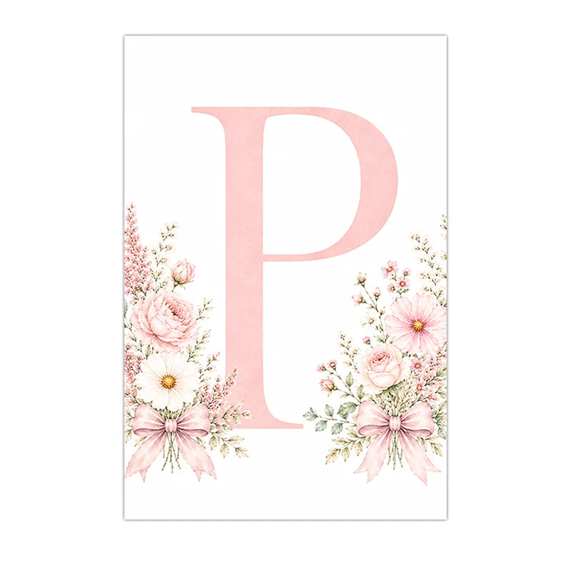 Custom Floral Alphabet Canvas Print | Pink Nursery Wall Art