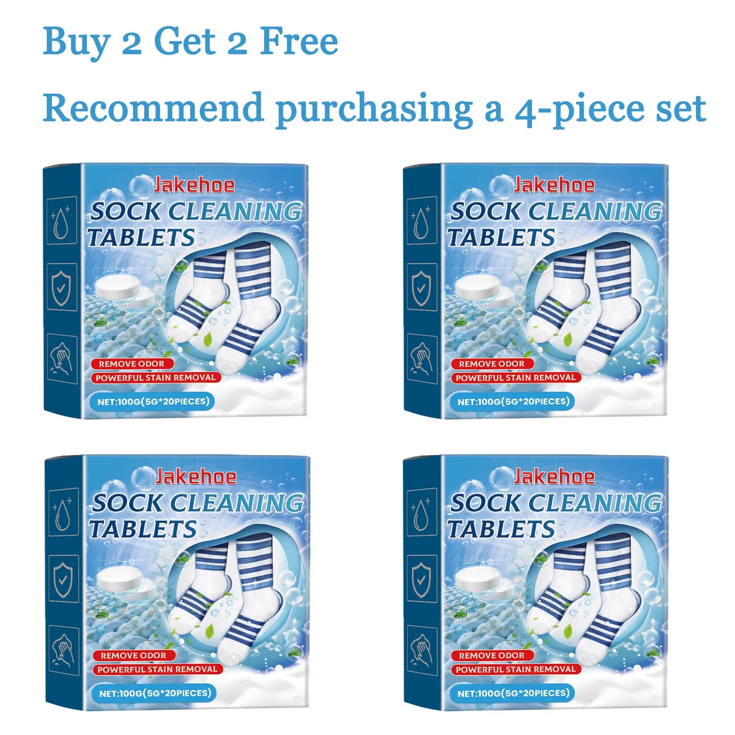 JAKEHOE 20-Pack Sock Cleaning Tablets – Stain & Odor Remover