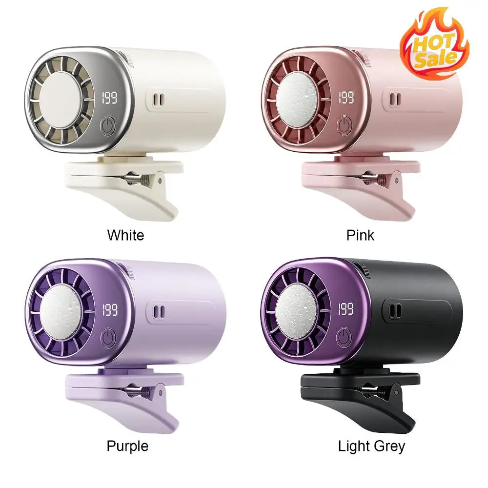 USB Rechargeable Clip Fan – 199 Speeds, LED, 2000mAh Battery