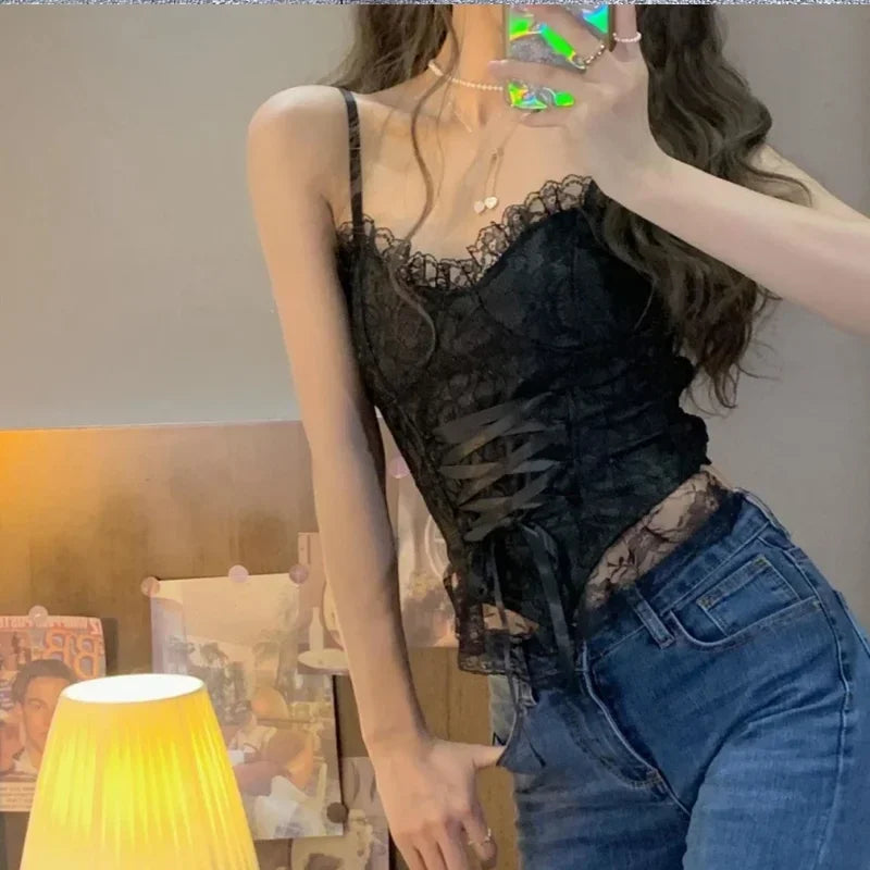 Women's Lace Corset Crop Top – Sleeveless Camisole Tank