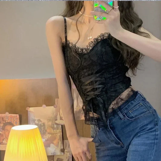 Women's Lace Corset Crop Top – Sleeveless Camisole Tank Lace Camisole Top Peaceful Pleasures Health and Wellness