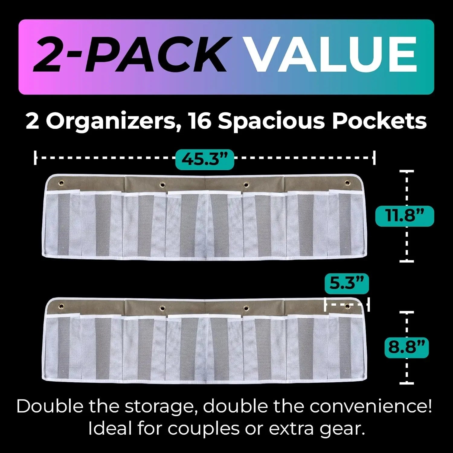 16-Pocket Hanging Shoe Organizer for RV & Bedside - Foldable Mesh Storage Bag with Hooks, Space-Saving 2 Pack Peaceful Pleasures Health and Wellness