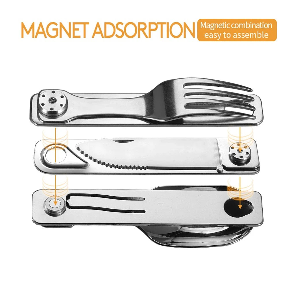 3-in-1 Knife and Fork Spoon Outdoor Tableware Set Stainless Steel Camping Field Portable Exquisite Multifunctional Equipment Peaceful Pleasures Health and Wellness