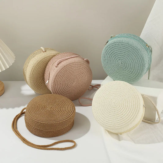 Round Straw Crossbody Bag – Minimalist Women's Shoulder Purse Crossbody Straw Bag Oasis Select