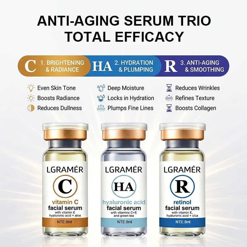  Face Serum Trio-Vitamin C,Retinol & Hyaluronic Acid Anti-Aging Serums for Face,Skincare Routine -Brightening,Facial Serums 8ml Peaceful Pleasures Health and Wellness