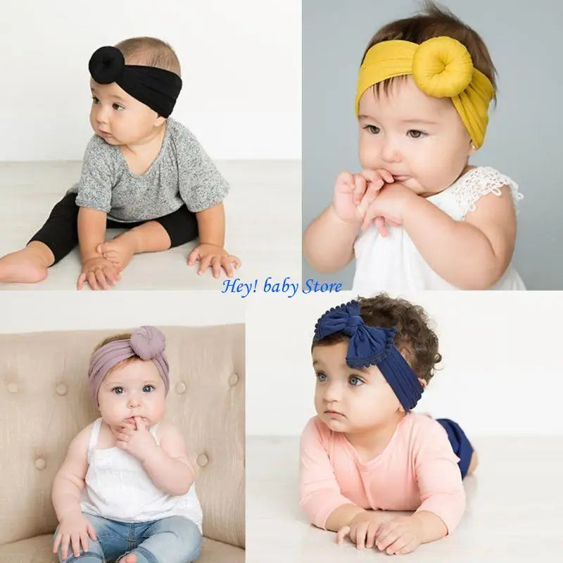 Baby Girls Bow Headbands Set of 3 | Nylon Turban Hairbands