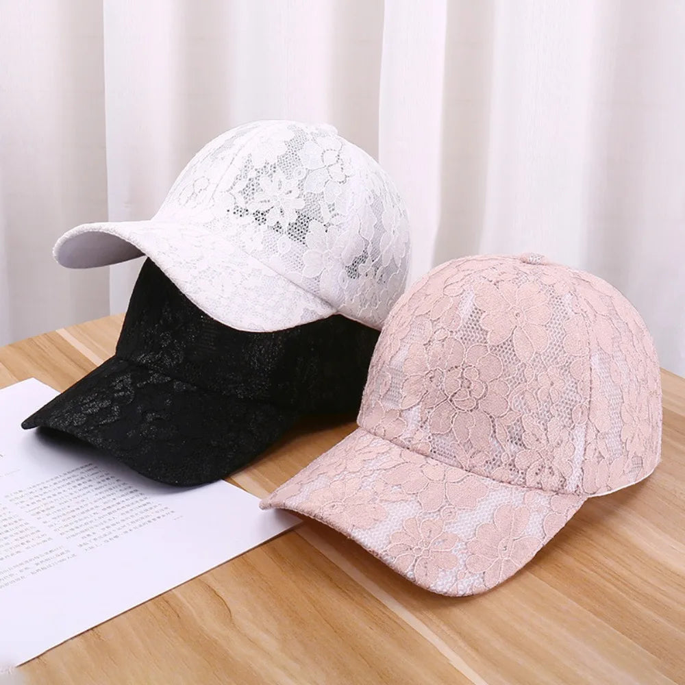 Floral Lace Baseball Cap – Breathable Mesh Sun Hat for Women