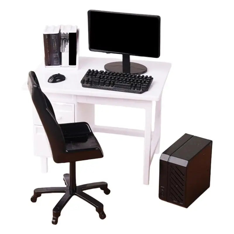 Miniature Computer Desk Scene Model | Plastic Office Decor