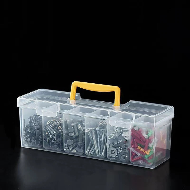 Portable 6-Compartment Clear Small Parts Organizer Box – For Hardware, Beads, Jewelry & Crafts
