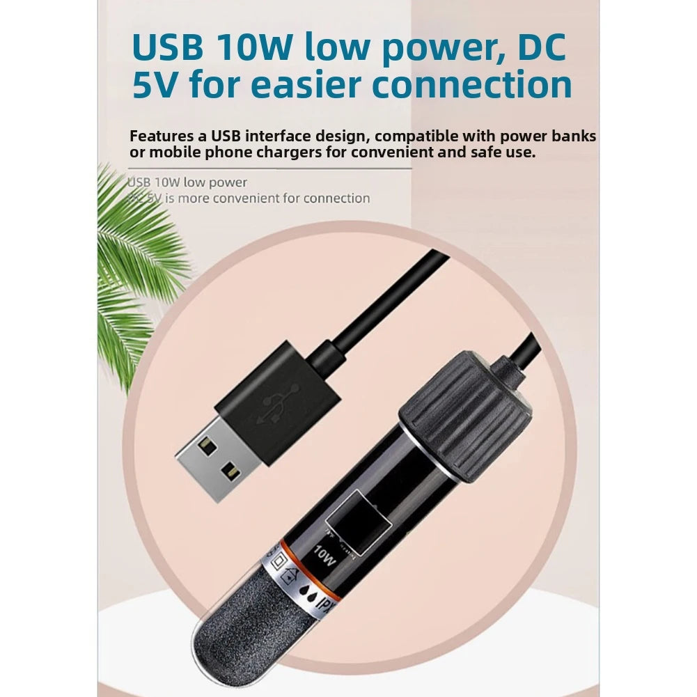 10W USB Aquarium Heater Low Voltage Operation Auto Temperature