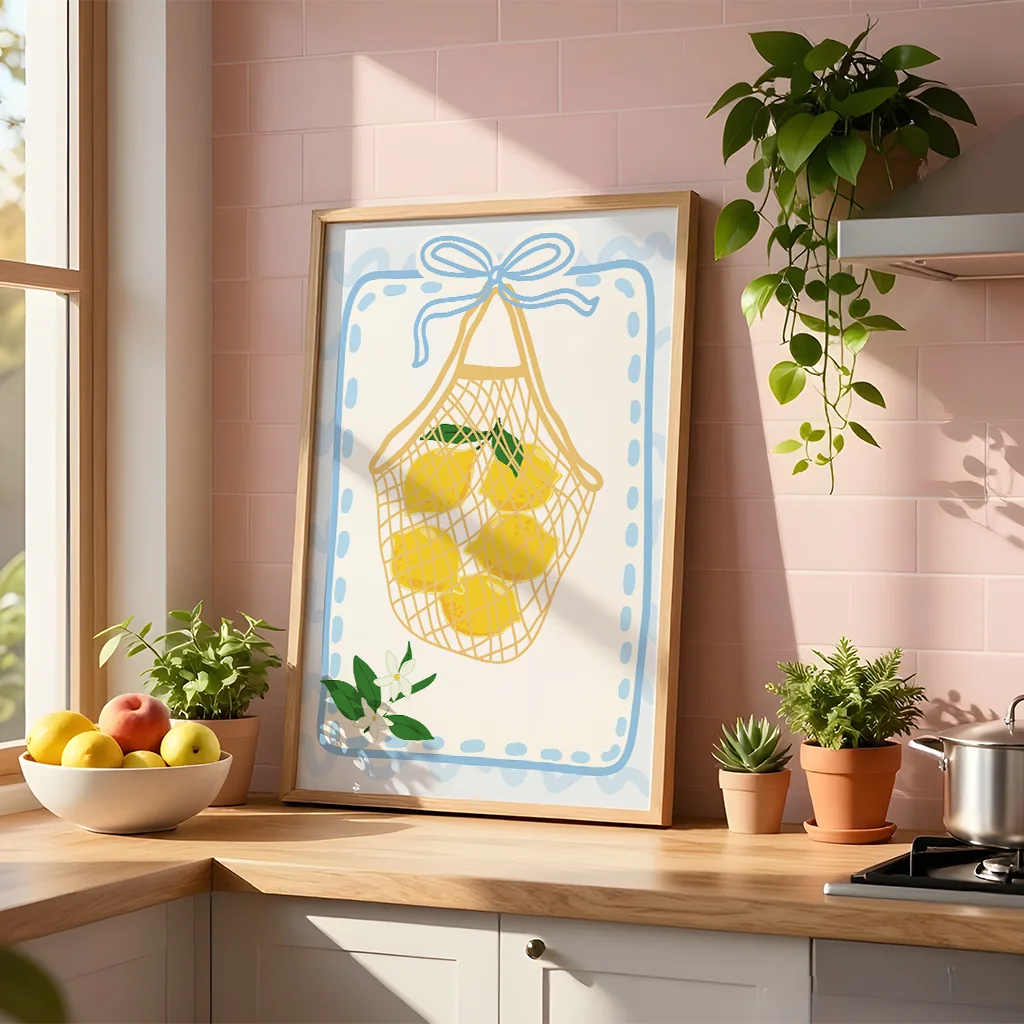 Kitchen Wall Art, Nordic funny Lemon Dessert Canvas Painting, Minimalist Poster Print for Dining Room Wall Decor Peaceful Pleasures Health and Wellness