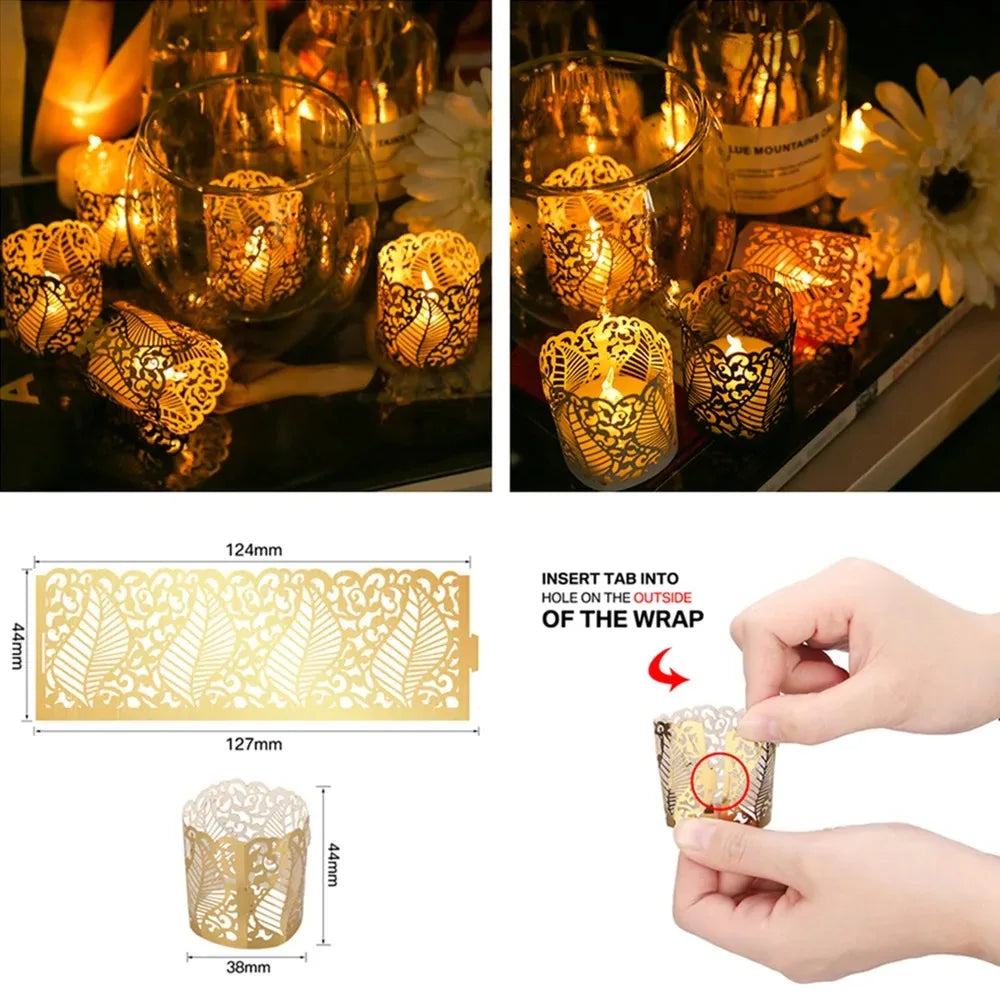 30/50Pieces Tealight Votive Candle Wrap Decorative Holder Laser Cutting Paper for Flameless LED Lights Wedding Table Party Decor Peaceful Pleasures Health and Wellness