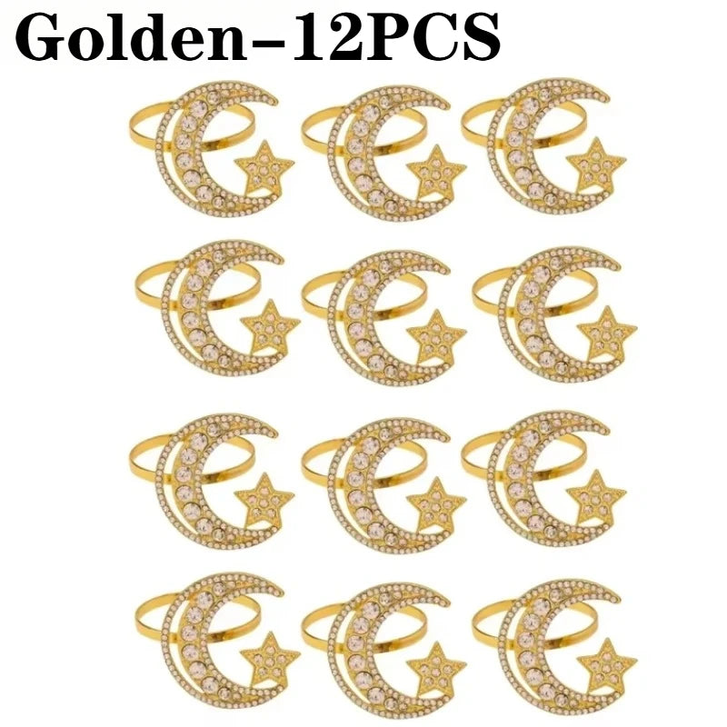 Gold Star Moon Napkin Rings Set | Ramadan Eid Holiday Tableware