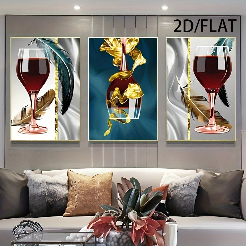 3-Piece Red Wine Glass Canvas Wall Art | Kitchen & Bar Decor Canvas Wall Art Set Peaceful Pleasures Health and Wellness