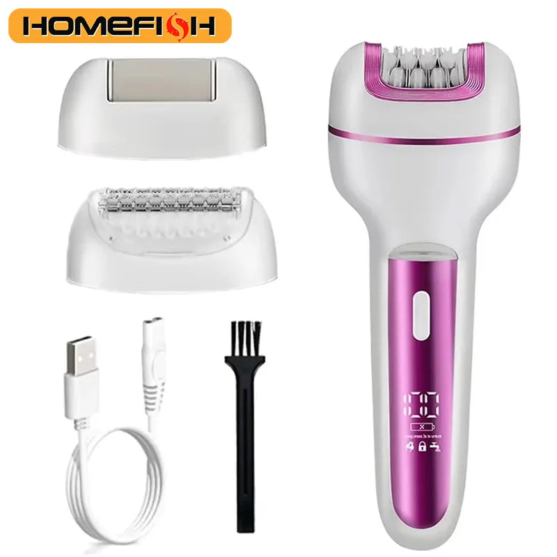 HOMEFISH 3in1 Rechargeable Women Epilator For Body Electric Female Hair Removal Bikini Trimmer Leg Lady Shaver Callus Remover Peaceful Pleasures Health and Wellness