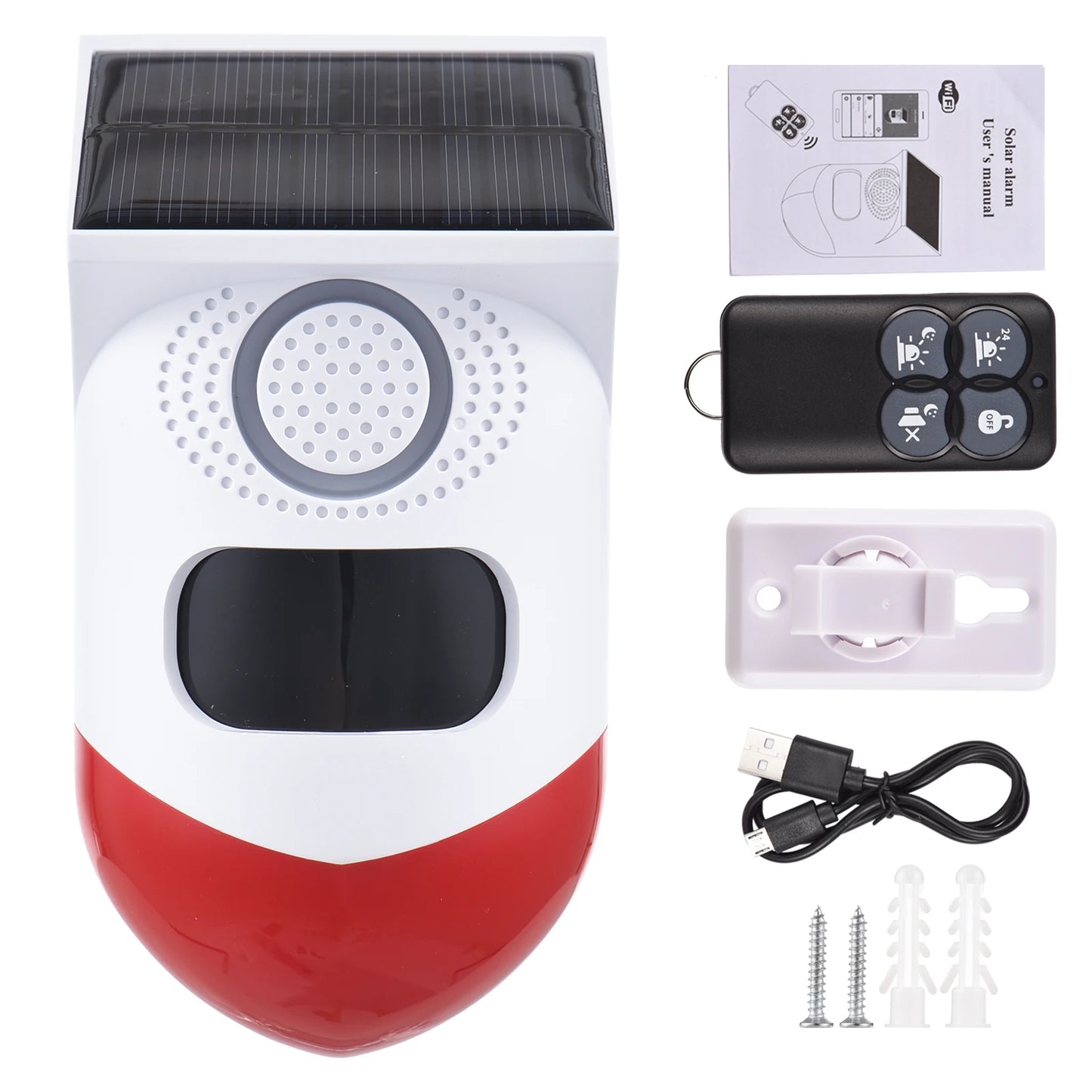 Solar Motion Sensor Alarm 120dB Siren LED Strobe IP65 Outdoor