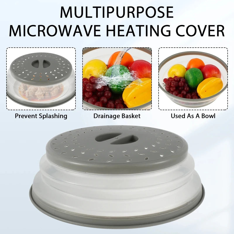 Microwave Splatter Cover 10.5inch Collapsible WithHandle Multi Functional MicrowavePlate Cover BPA Free Dishwasher-Safe Peaceful Pleasures Health and Wellness
