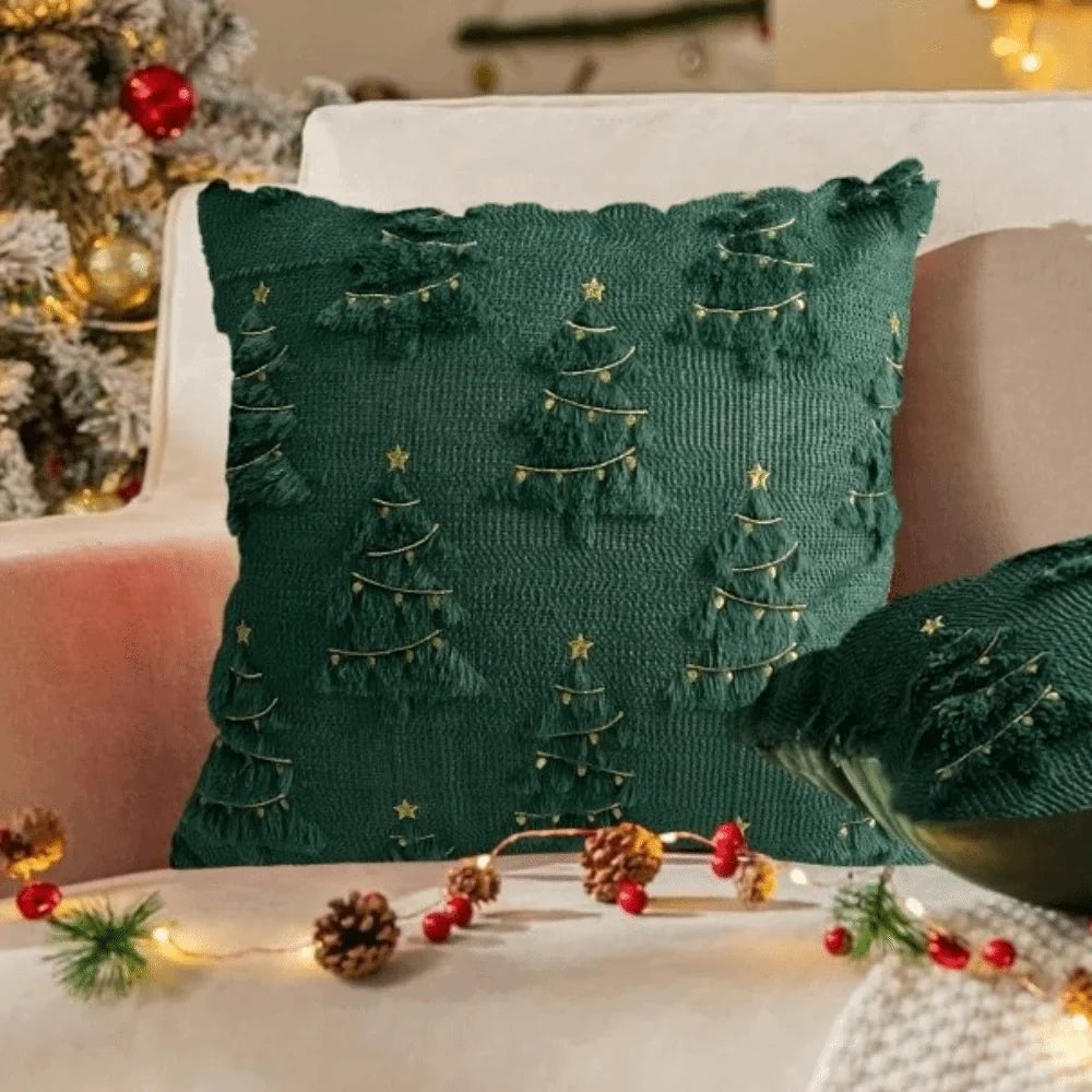 Christmas Plush Pillowcase – Xmas Tree & Reindeer Cushion Cover