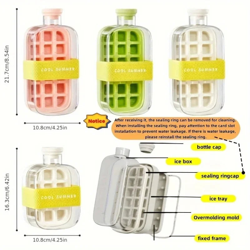 2-in-1 Ice Cube Tray Water Bottle | Press-Release & Built-In Bin