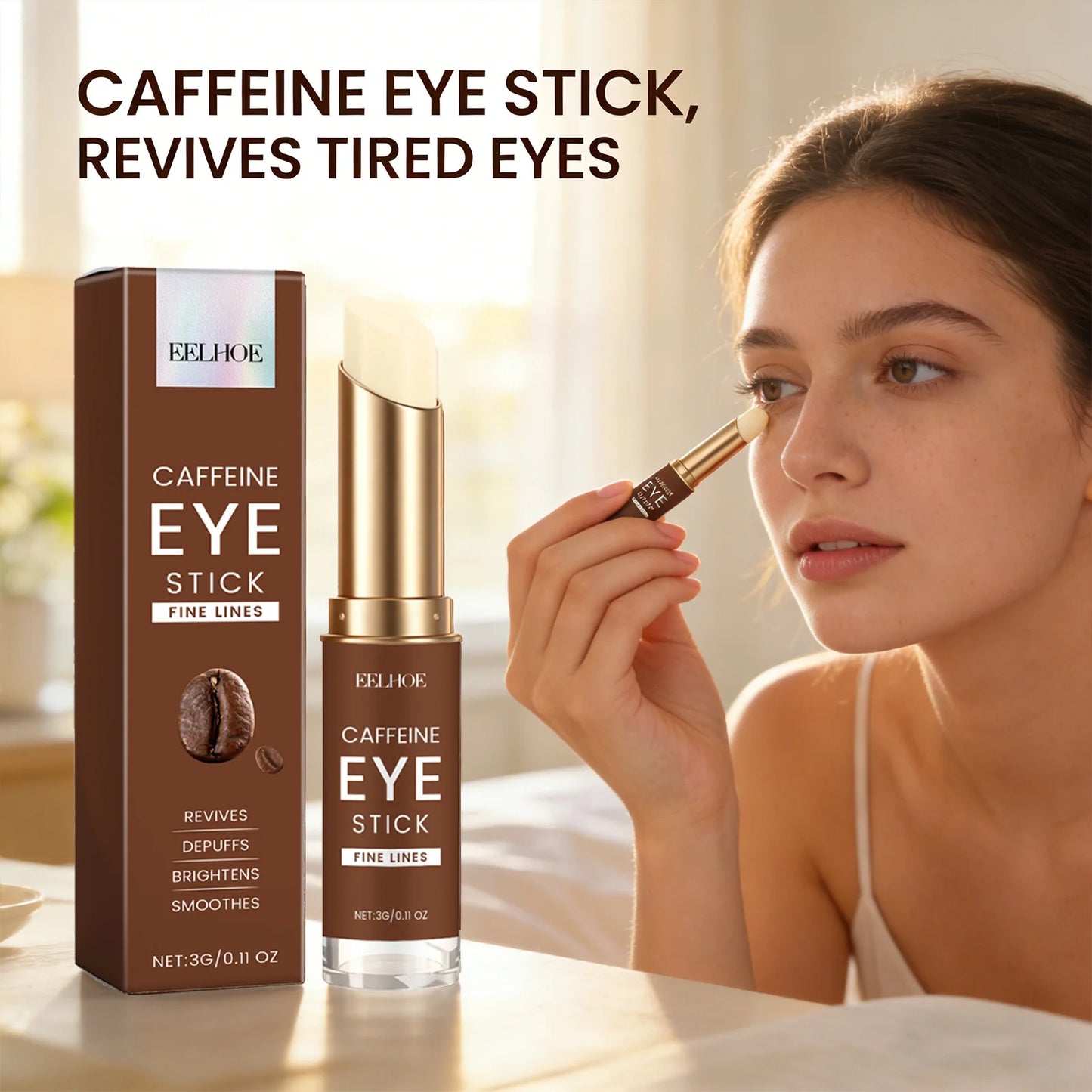 Caffeine Eye Cream Stick Moisturizing Remove Eye Bag Improve Dullness Brightening Anti Puffiness Dark Circle Portable Eye Creams Peaceful Pleasures Health and Wellness