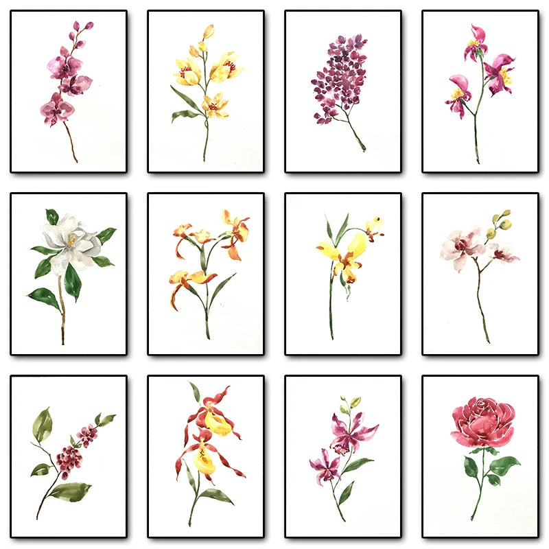 Watercolor Floral Canvas Wall Art Print | Unframed Poster