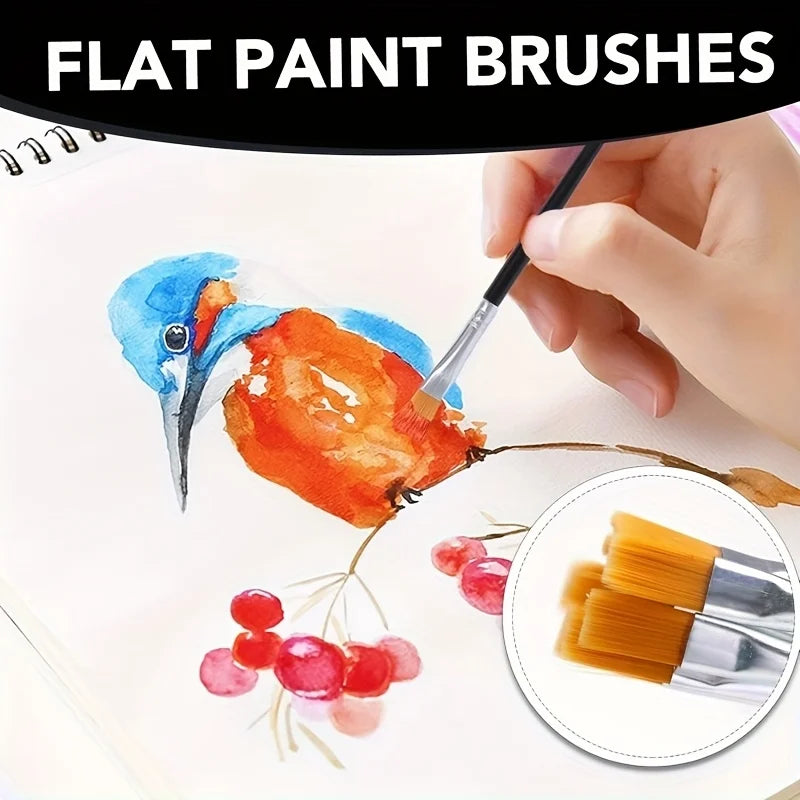 Paint Brushes Flat Round Tipped Pen Tips Durable Patterned Handle