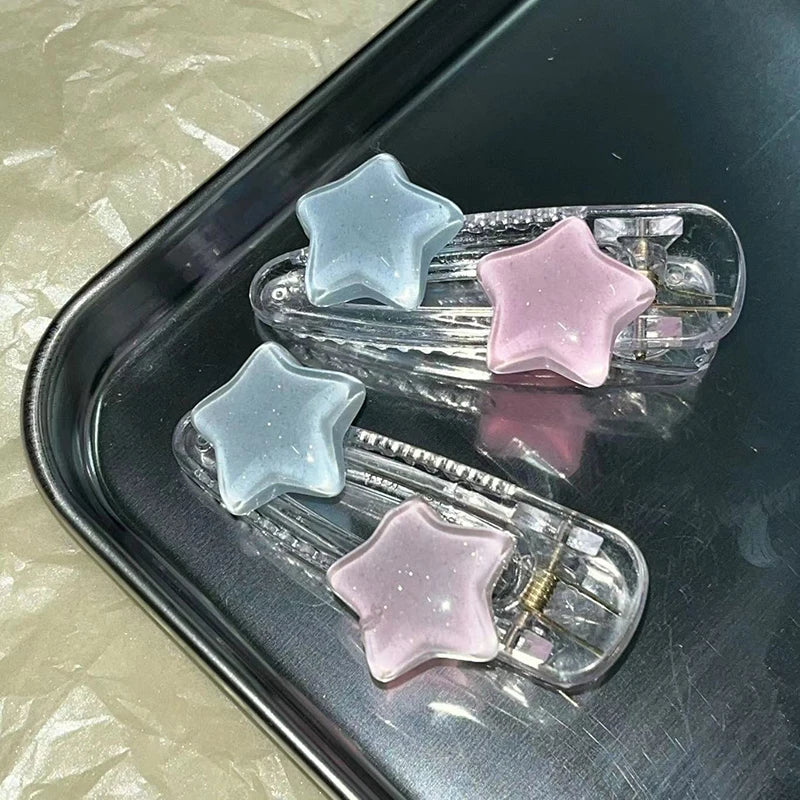 Cute Pink Blue Star Pentagram Hair Clip Student Girls Sweet Charm Lovely Hairpin Aesthetics Y2k Hair Accessories For Women Peaceful Pleasures Health and Wellness